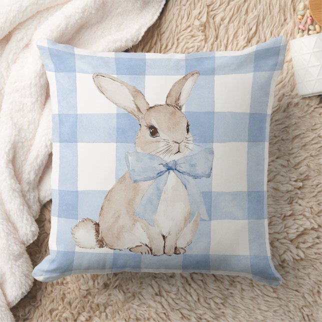 Niedlich Bunny Rabbit Blue Kariert Vintag Kissen (Decke)