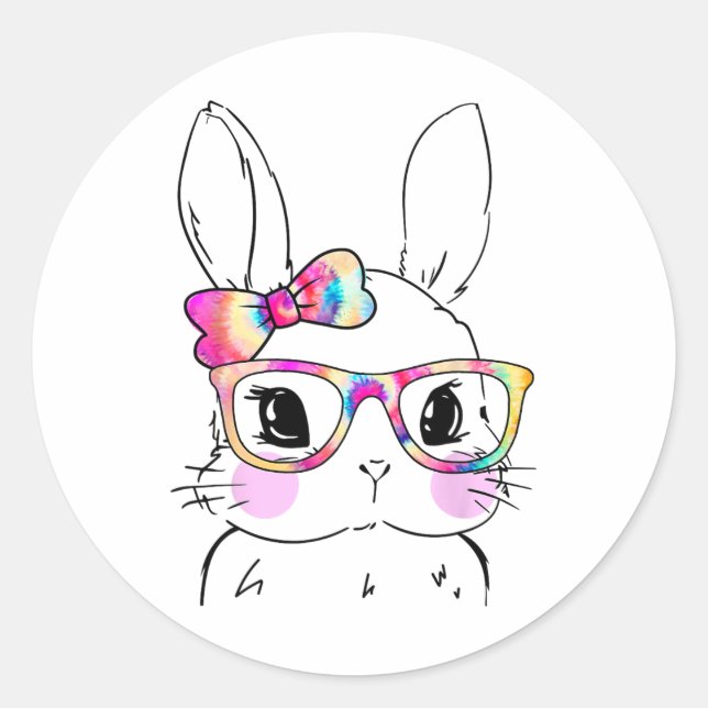 Niedlich Bunny Rabbit Face Gefärbte Krawatte Glass Runder Aufkleber (Vorderseite)