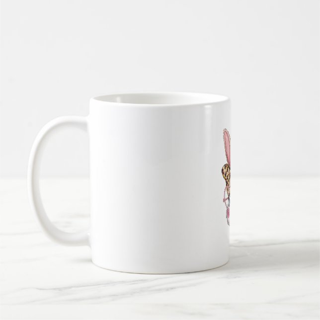 Niedlich Bunny Rabbit Face Leopard Bow Girls Happy Kaffeetasse (Links)