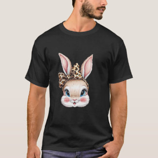 Niedlich Bunny Rabbit Face Leopard Coquette Bow Gi T-Shirt