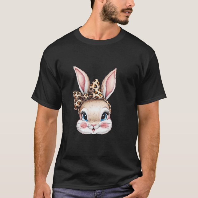 Niedlich Bunny Rabbit Face Leopard Coquette Bow Gi T-Shirt (Vorderseite)