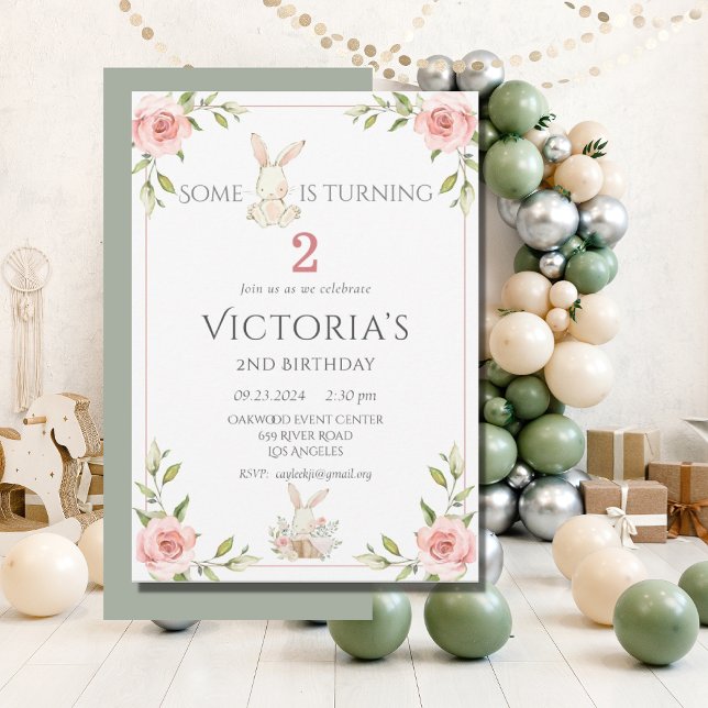 Niedlich Bunny Second 2. Geburtstag Party Einladung (Von Creator hochgeladen)