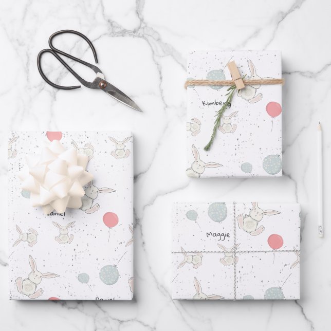 Niedlich Bunny und Balloons Personalisiert Geschenkpapier Set (Vorderseite)