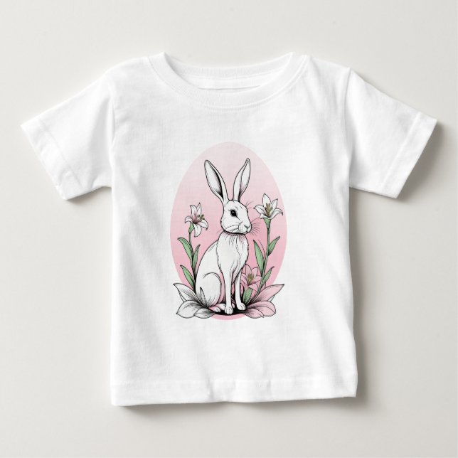 Niedlich Bunny und Lilies Baby T-shirt (Vorderseite)