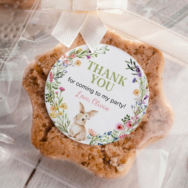 Niedlich Bunny Wildblume Girl Geburtstag Runder Aufkleber (Von Creator hochgeladen)