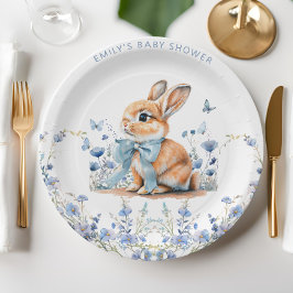 Niedlich Bunny Wildblumen Baby Shower Boy Pappteller
