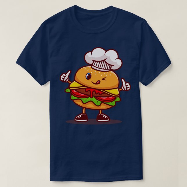 Niedlich Burger Koch mit Cap Cartoon T-Shirt (Design vorne)