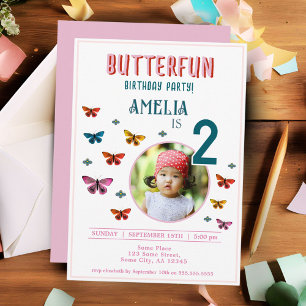Niedlich Butterfly Blume Girl Geburtstagsparty Fot Einladung