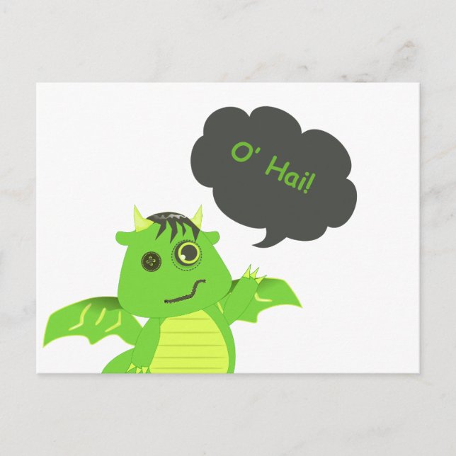 Niedlich Button Mit Augen Zombie Dragon Postkarte (Vorderseite)