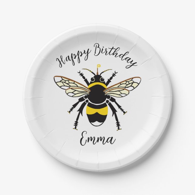 Niedlich Buzzy BEE Wildlife - Happy Birthday - Par Pappteller (Vorderseite)