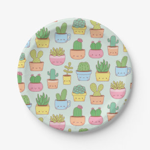 Niedlich Cactus Succulent Pflanze Pattern Party Pappteller