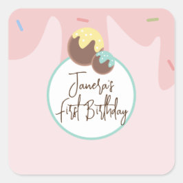 Niedlich Cakepop Balls Erster Geburtstag Zuckergus Quadratischer Aufkleber