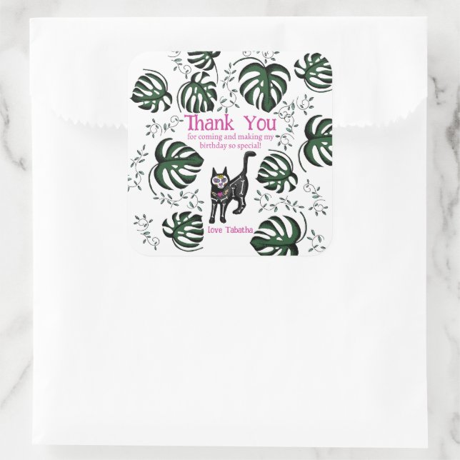Niedlich Calavera Cats Kindergeburtstag Gastgesche Quadratischer Aufkleber (Tasche)