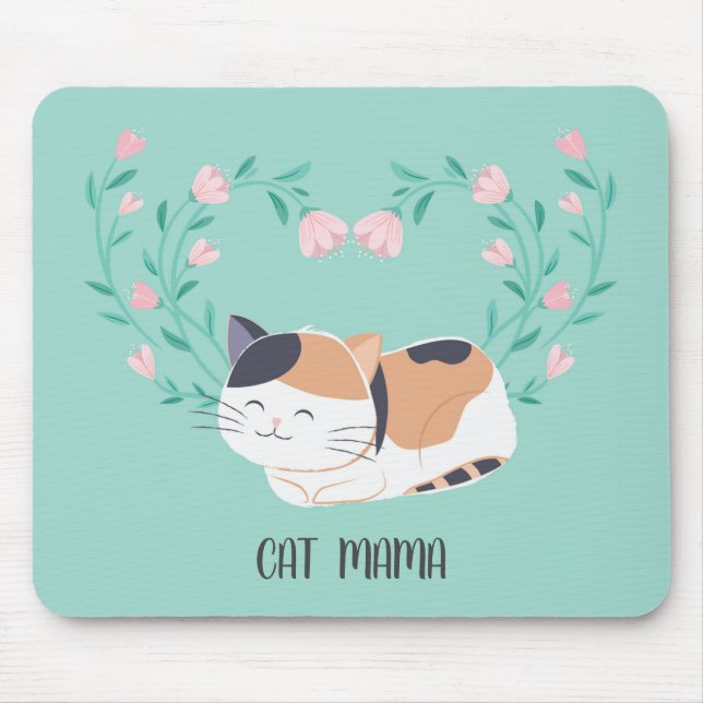 Niedlich Calico Cat Florals Personalisiert Mousepa Mousepad (Vorne)