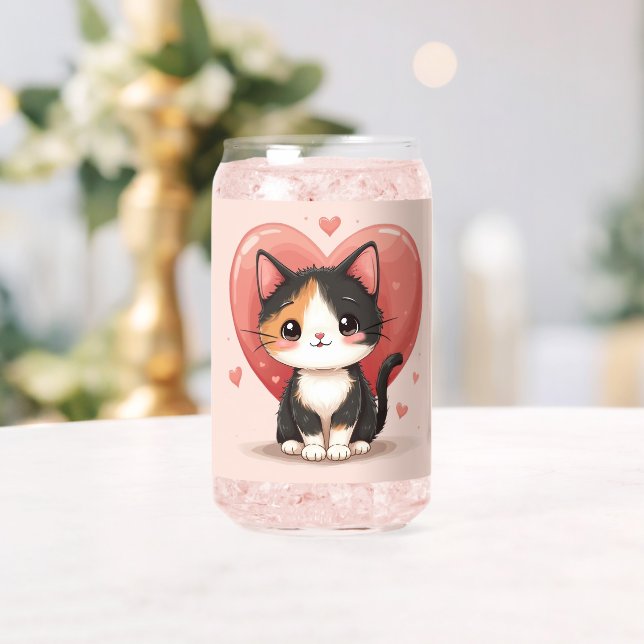 Niedlich Calico Cat Heart Kawaii Valentine Art Dosenglas (Insitu (Hochzeit))