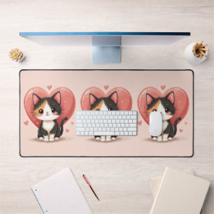 Niedlich Calico Cat Heart Kawaii Valentine Art Schreibtischunterlage