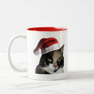 Niedlich Calico Cat Wear Weihnachtsmannmütze Zweifarbige Tasse
