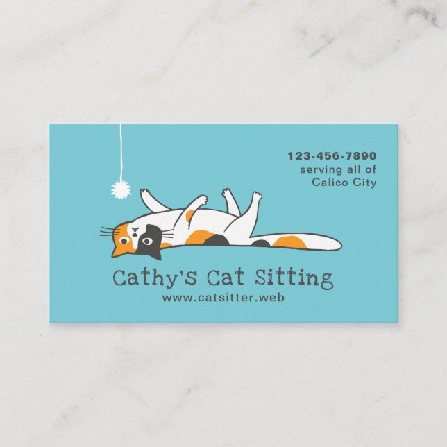 Niedlich Calico Kitty Cat | Sitzplatz für Haustier Visitenkarte (Vorderseite)