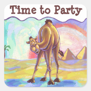Niedlich Camel Time to Party Quadratischer Aufkleber