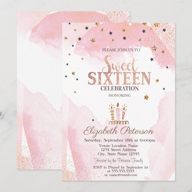 Niedlich Candles Stars Sweet 16 Einladung (Vorne/Hinten)