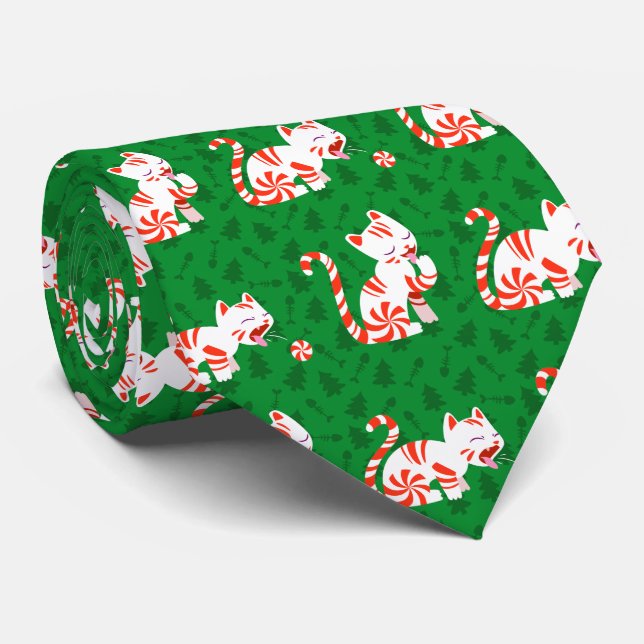 Niedlich Candy Cane Cat Krawatte (Gerollt)