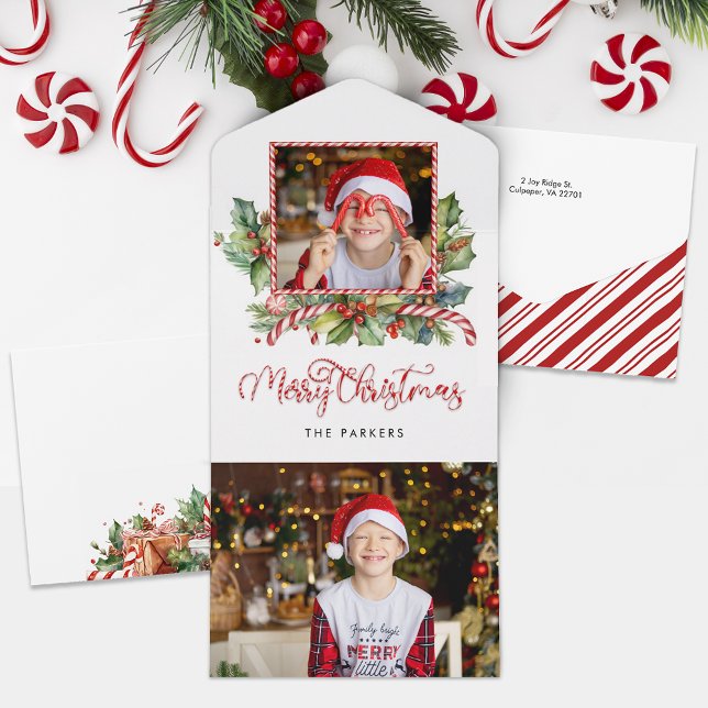 Niedlich Candy Cane Frohe Weihnachten Foto All In One Einladung (Von Creator hochgeladen)
