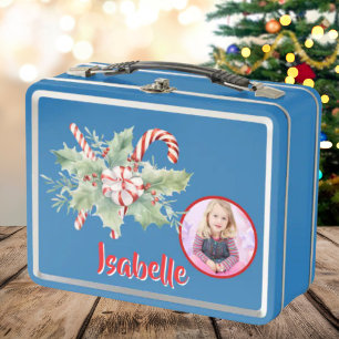 Niedlich Candy Cane Kids Foto Metal Lunchbox