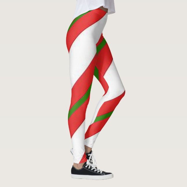 Niedlich Candy Cane Red White und Green Christmas Leggings (Rechts)