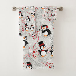 Niedlich Candy Cane Weihnachtspinguine Badhandtuch Set