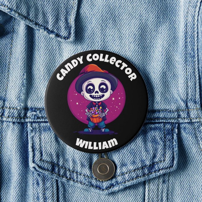 Niedlich Candy Collector Skeleton Boys Halloween Button (Cute Candy Collector Skeleton Boys Halloween Button)