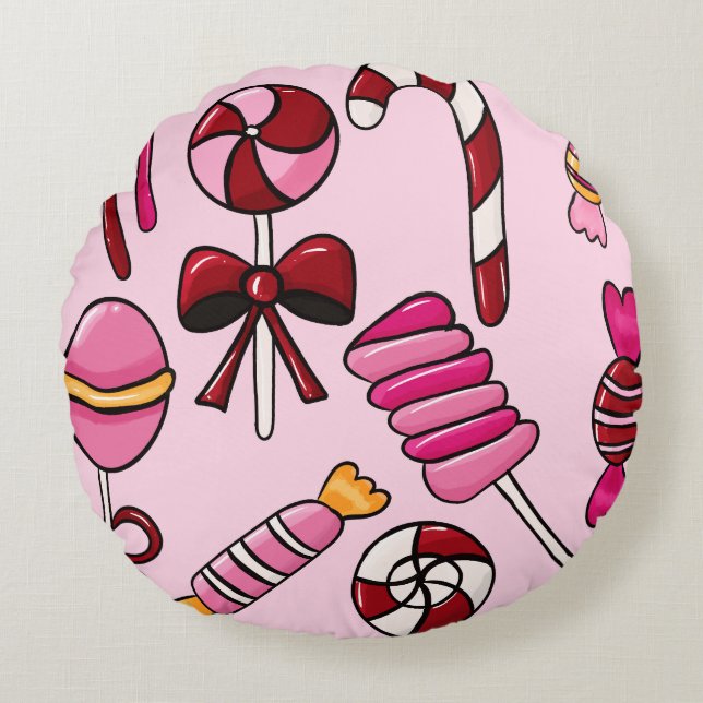 Niedlich Candy Rundes Kissen (Vorderseite)