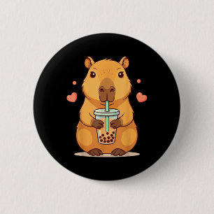 Niedlich Capybara Boba Tea Blubble Rodent Women Te Button