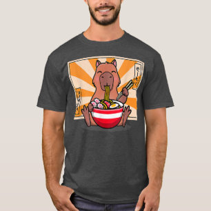 Niedlich Capybara Eating Ramen Funny Animal Anime T-Shirt