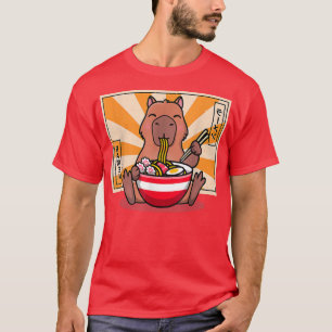 Niedlich Capybara Eating Ramen Funny Animal Anime  T-Shirt