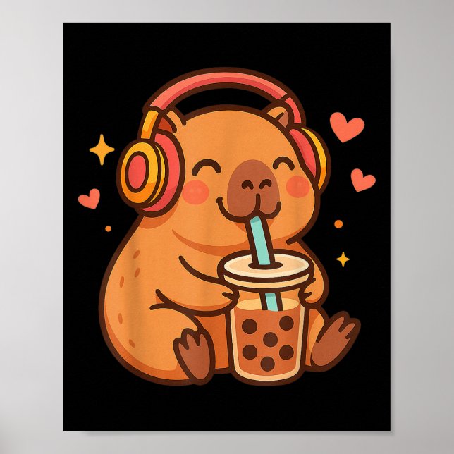 Niedlich Capybara Kawaii Anime Drinking Bubble Tee Poster (Vorne)