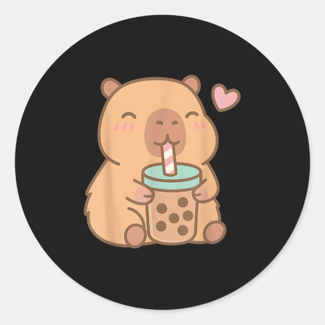 Niedlich Capybara Kawaii Anime Drinking Bubble Tee Runder Aufkleber (Vorderseite)