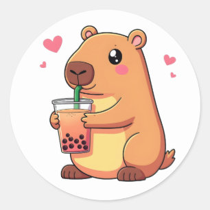 Niedlich Capybara trinken Boba Bubble Tea Girls Runder Aufkleber