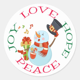 Niedlich Caroling Snowman Hope Christmas Runder Aufkleber