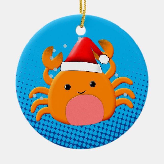 Niedlich Cartoon Baby Crab Santas Hat Keramik Ornament (Vorne)