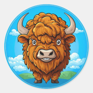 Niedlich Cartoon Bison Runder Aufkleber