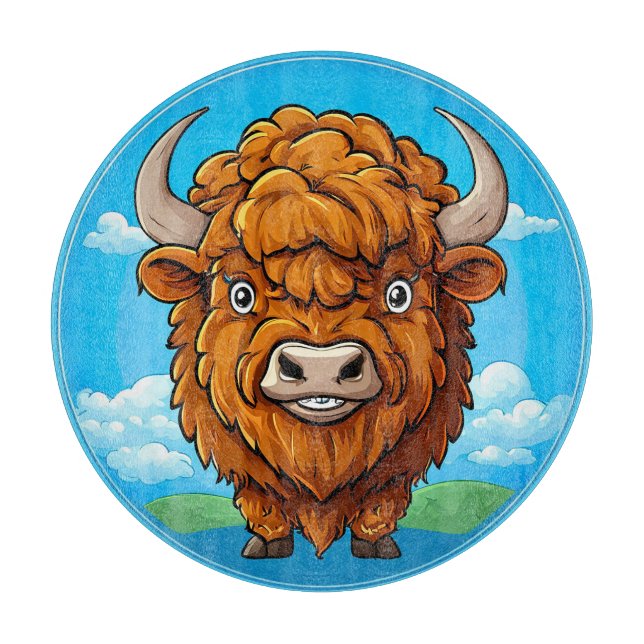 Niedlich Cartoon Bison Schneidebrett (Vorderseite)