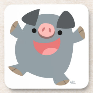 Niedlich Cartoon Bouncy Pig Untersetzer Set