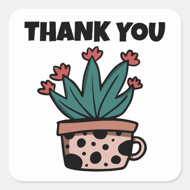 Niedlich Cartoon Cactus Pflanze Vielen Dank Quadratischer Aufkleber (Vorderseite)