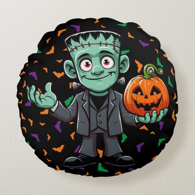 Niedlich, Cartoon Frankensteins Monster Rundes Kissen (Vorderseite)