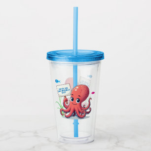 Niedlich, Cartoon-Oktopus mit Fischen Acryltrinkbecher
