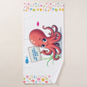 Niedlich, Cartoon-Oktopus mit Fischen Badehandtuch