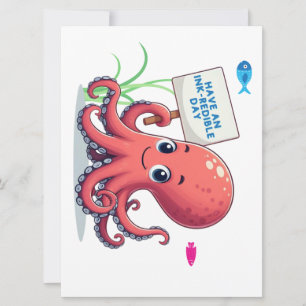 Niedlich, Cartoon-Oktopus mit Fischen Feiertagskarte