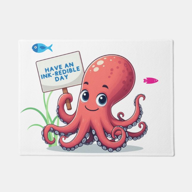 Niedlich, Cartoon-Oktopus mit Fischen Fußmatte (Vorderseite)