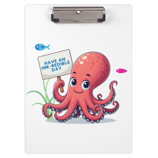 Niedlich, Cartoon-Oktopus mit Fischen Klemmbrett (Vorderseite)