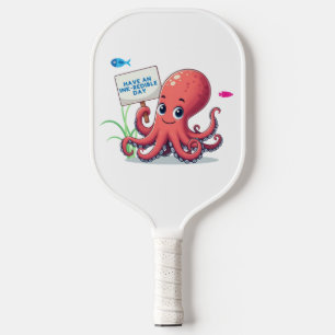 Niedlich, Cartoon-Oktopus mit Fischen Pickleball Schläger